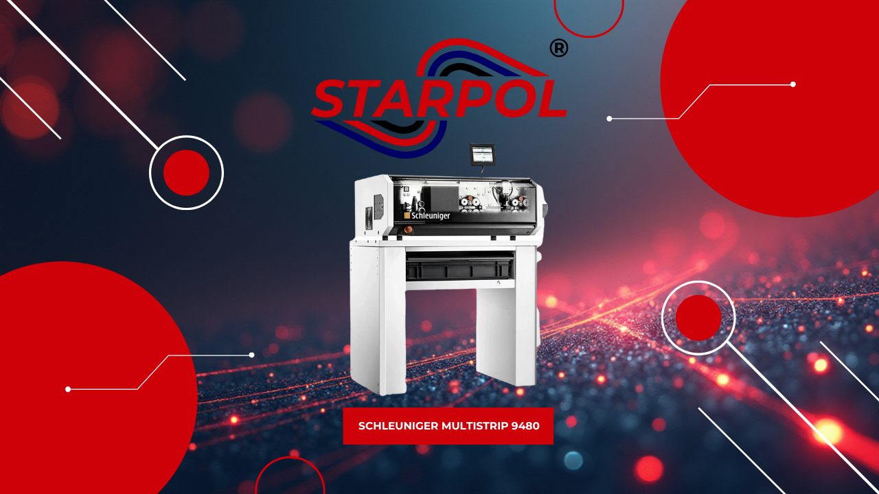 Schleuniger, MultiStrip 9480, obrabianie przewodów, cięcie przewodów, odizolowywanie przewodów, automatyczna obróbka kabli, produkcja wiązek elektrycznych, park maszynowy Starpol, automaty do przewodów, technologie produkcji, automotive, wiązki elektryczne