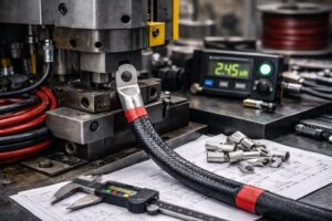 Zakuwanie przewodów elektrycznych na stanowisku produkcyjnym STARPOL